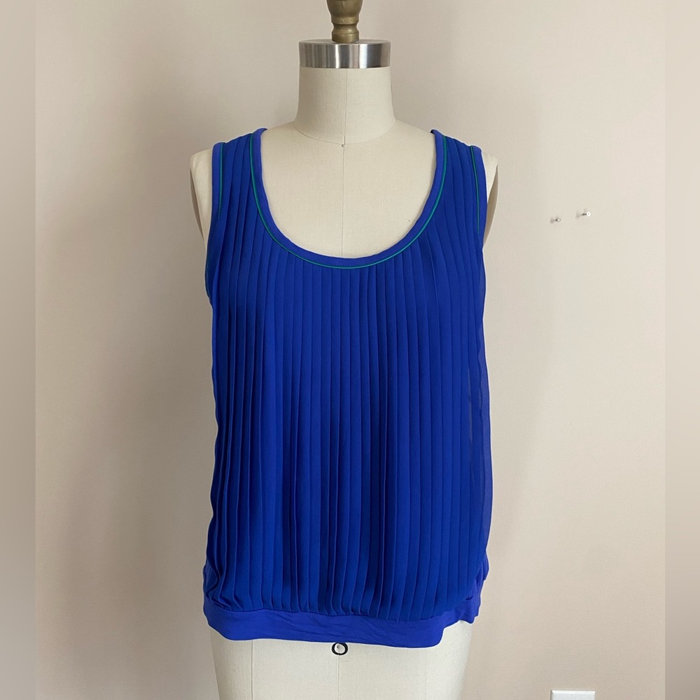 Cortefiel Blue and Green Pleated Tank Top Size M
